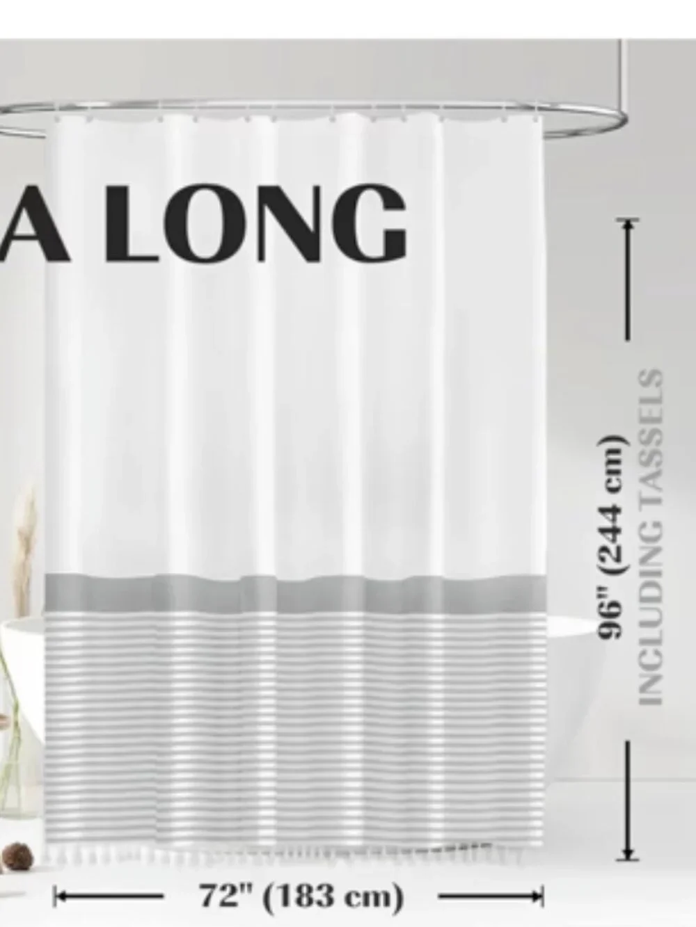 New gray and white fabric tassel shower curtain 72